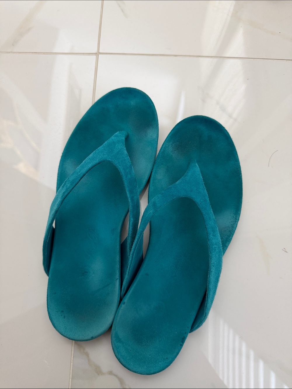 Loro Piana Teal Suede Thong Sandals